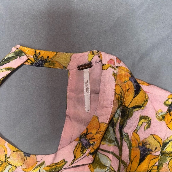 Free People Tegan Printed Floral Pleated Dress | Pink & Yellow | Size 6 - Picture 6 of 11